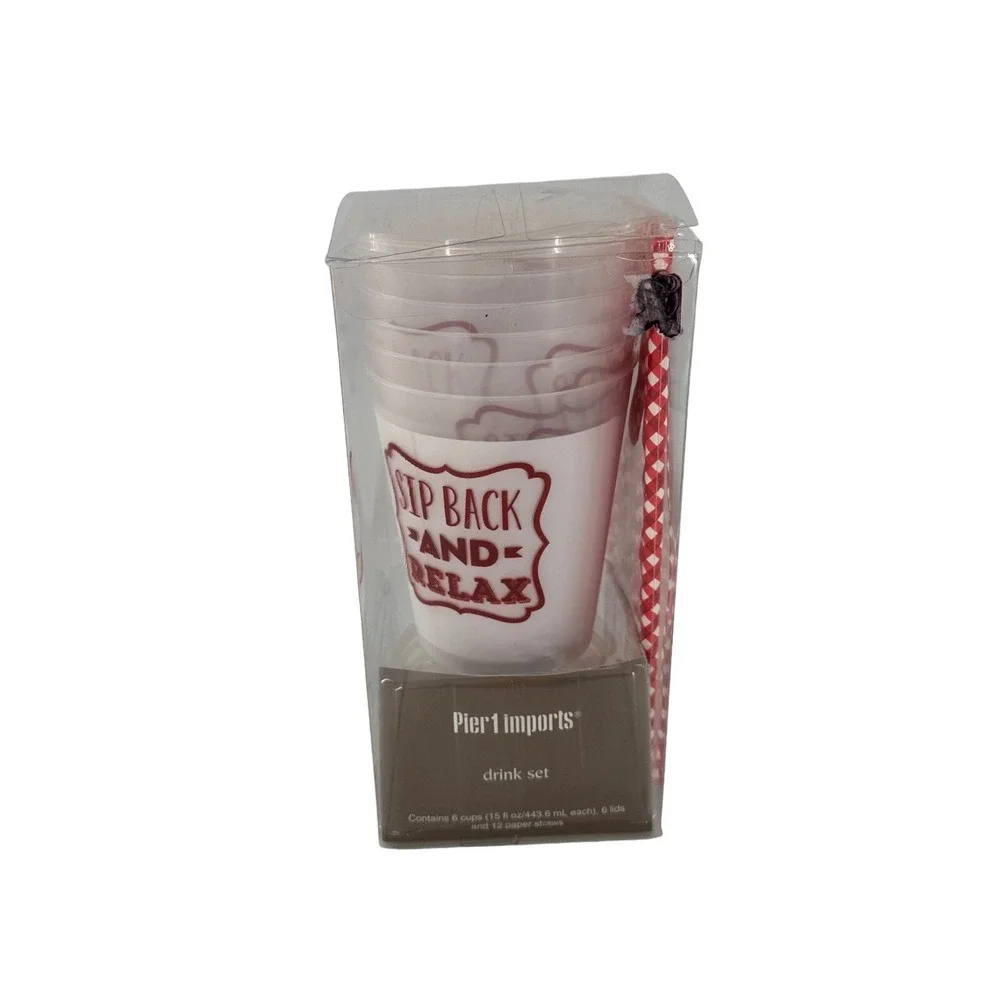 Pier 1 Imports Christmas Plastic Cup Set of 6 Cheers‎ 16 fl oz Drink Set